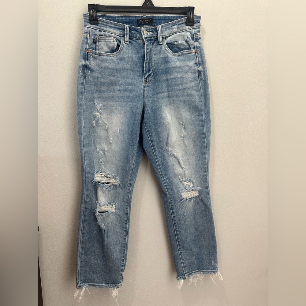 Judy Blue Women Straight Fit Distressed Jeans High Rise Blue Size 28 - Picture 3 of 12